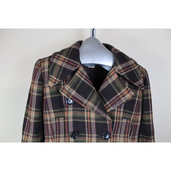 Michael Kors Wool Coat Womens Small Brown Plaid Y2K Academia Preppy Fall - Picture 4 of 9